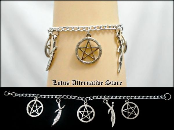 Pulseira c/ Pentagramas & Espadas